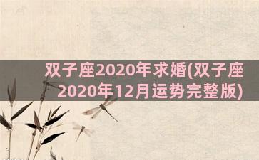 双子座2020年求婚(双子座2020年12月运势完整版)