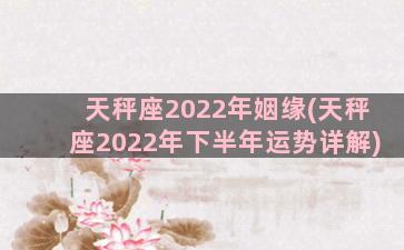 天秤座2022年姻缘(天秤座2022年下半年运势详解)