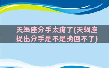 天蝎座分手太痛了(天蝎座提出分手是不是挽回不了)